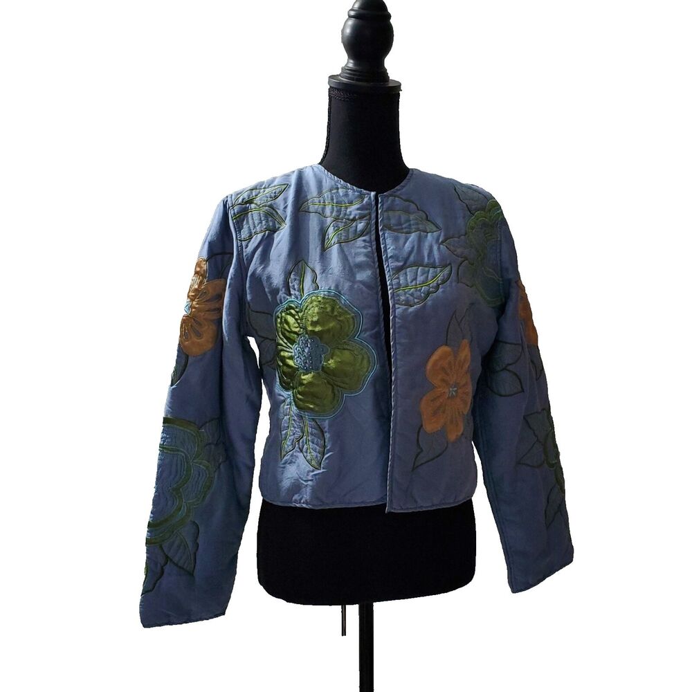 Kiko Comfort 100 % Silk  Women’s Floral  Gray Jacket Size M Brand New #16